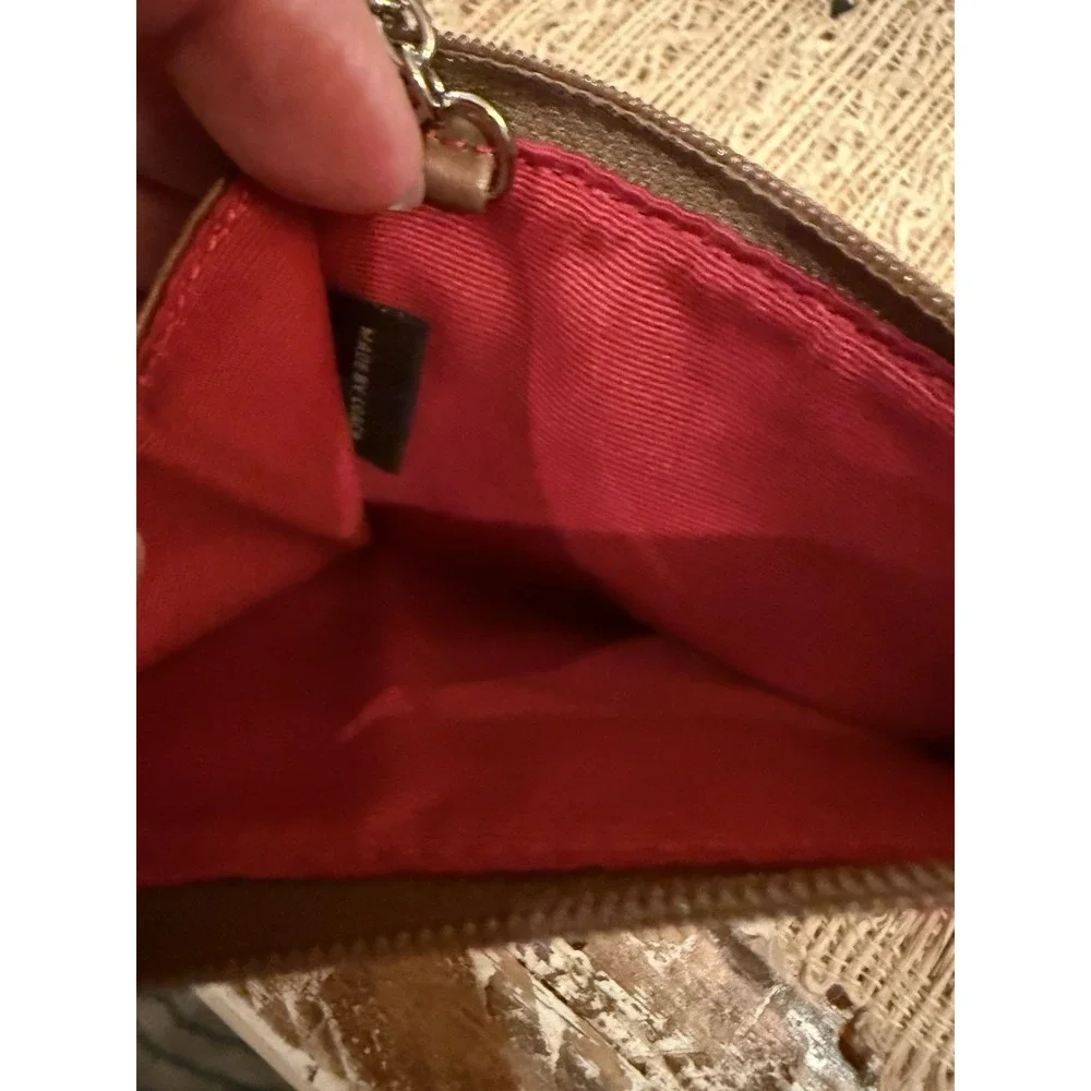 Coach Y2K Holiday Mini Wool Tartan Plaid Zip Card Case Keychain Brown Leather